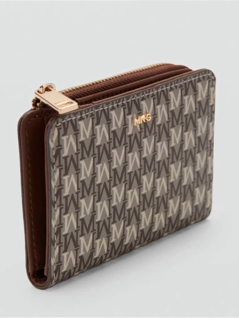 Mango Brown/Beige Monogram Zip Wallet